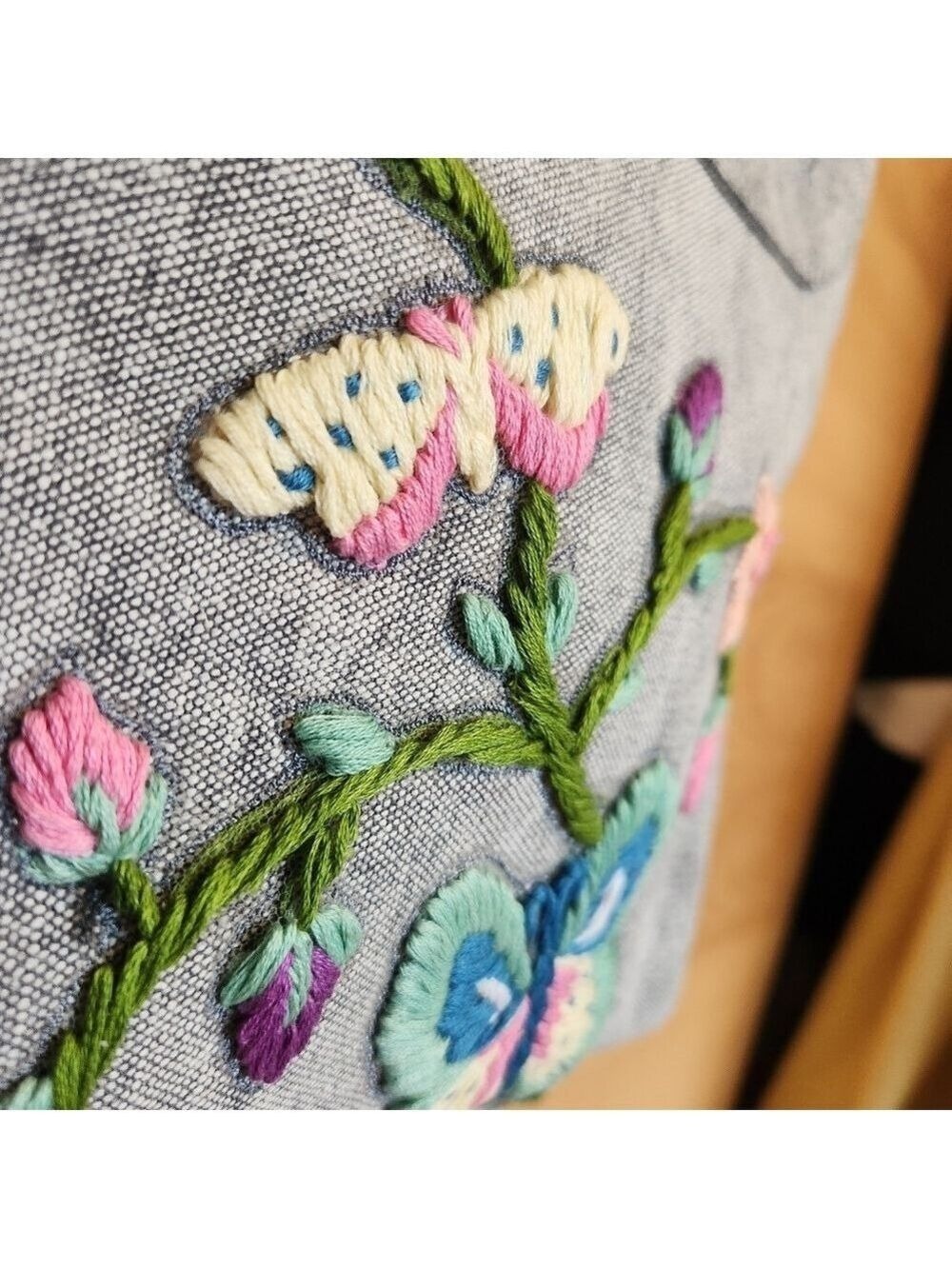 RAJ ANTHROPOLOGIE EMBROIDERED CROSSBODY SHOULDER REMOVABLE GRAY DENIM BAG NWOT - Picture 7 of 13